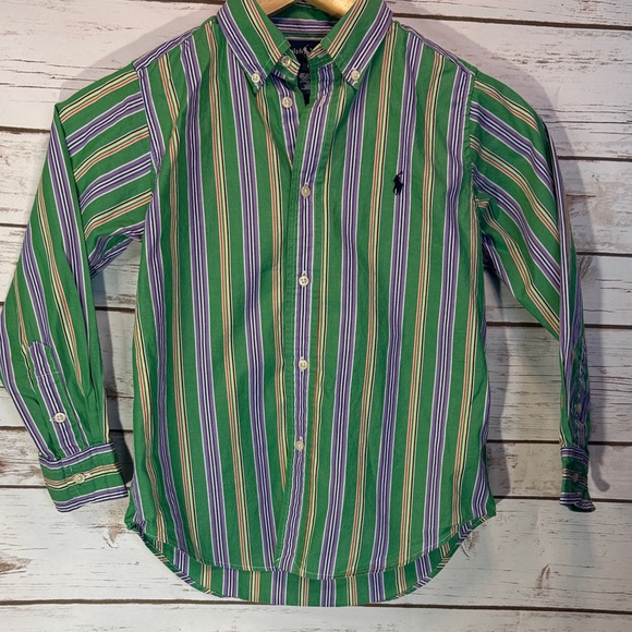 Ralph Lauren Other - Ralph Lauren Boys Shirt Button Down long Sleeve With Green and Purple Strips EUC
